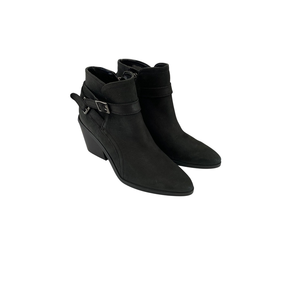 Nine West Scala Ankle Boots Women 7M Black Leather Buckle Strap Block Heel zip